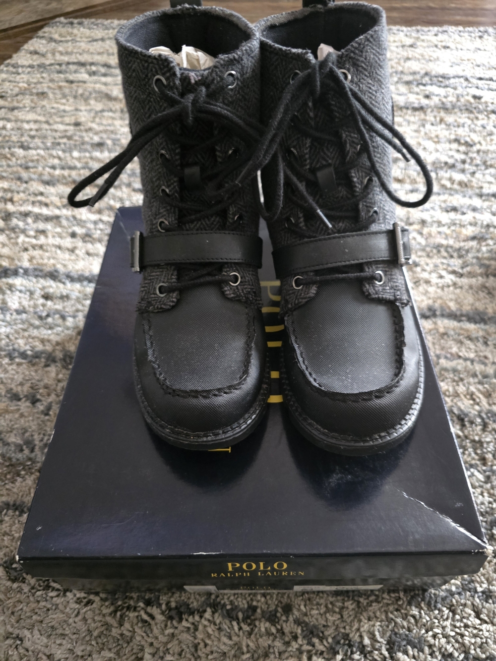 Ralph Lauren Black Knit-Look Lace-Up Kids Boots